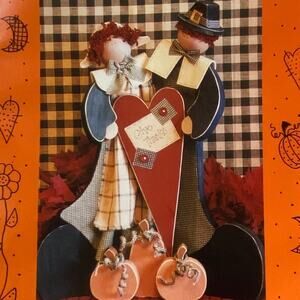 Friends 748 Pattern John and Priscilla 17" Wooden Folkart Fall Home Decor Doll